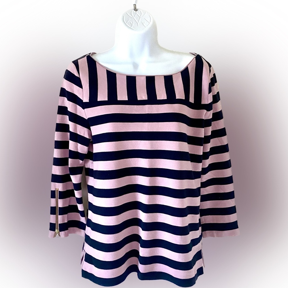 Talbots Pink & Navy Striped Top